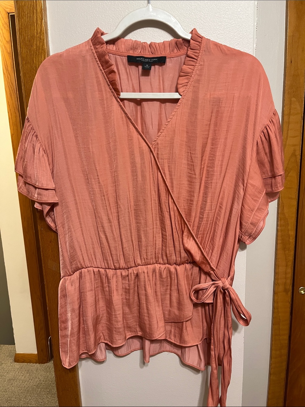 Marc New York Coral Faux Wrap Peplum Blouse